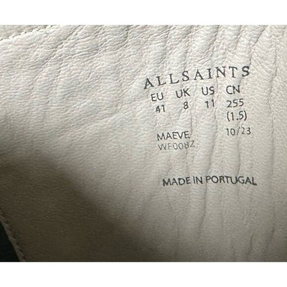 AllSaints Maeve Black Leather Knee High Boots Lug Sole Stretch Panel US 11 EU 41 - Picture 16 of 16